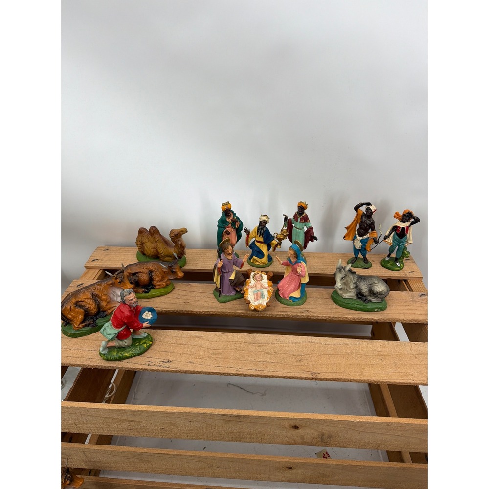 Vintage Fontanini Depose Italy Nativity Set 13 Piece Hand Painted Spider Mark